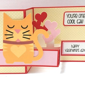 Carte de Saint-Valentin chaton, pop up, 3D, cœurs, à pois, rose, rouge, conjoint, amoureux des chats, ami, partenaire