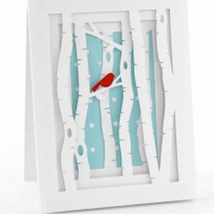 Carte à pois en tremble , Intérieur vierge , Oiseau , Rouge , Bleu , Neige , Hiver , Froid , Vacances , Salutations , Famille , Amis , Souhaits