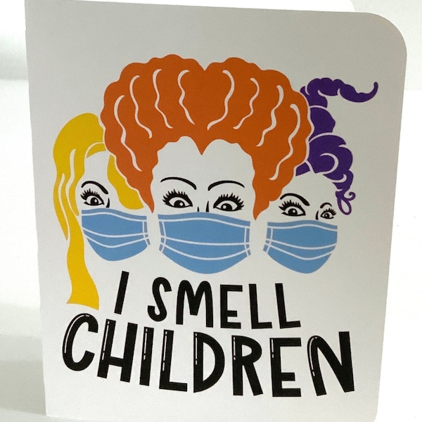 Smell Children Card , Blank inside , Printed , Mask , Witches , Trouble , Halloween , Wicked