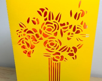 Roman Bouquet Card , Yellow , Orange , Bright , Garden , Flowers , Arrangement , Gift , Intricate Cut