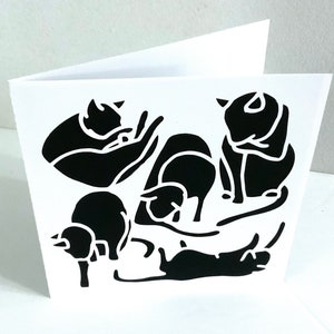 Perfect Cats Card , Papercut , Blank inside , Black , White , Sleeping , Playing , Family , Friends , Gift , Kitty , Kitten , Animal , Pet