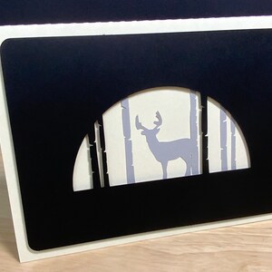 Cerf carte , sauvage , bois , arbres , nature , masculin , beauté , mâle , amis , famille