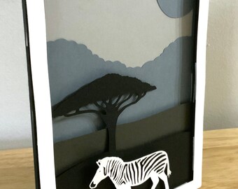 Zebra Card , Blank inside , Africa , Animal  , Wild , Layered , Pop Dot , Family , Friends , Tree