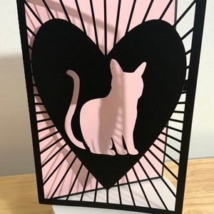 Carte d'amour Kitty Cat, vierge à l'intérieur, noir, rose, animal de compagnie, cœur, étoile, famille, amis, cadeau