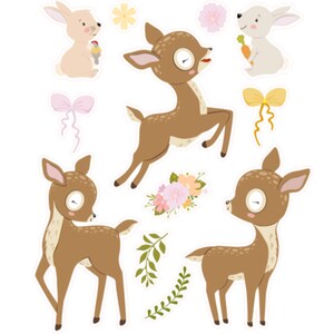 Autocollants Spring Forest Adventure , Cerf , Fleurs , Plantes , Lapin , Artisanat , Cadeaux , Scrapbooking