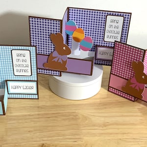 Carte pop up lapin de Pâques en chocolat , Vierge , carreaux , Bleu , Rose , Violet , ufs , Bonbons , Enfants , Chasse , Vacances
