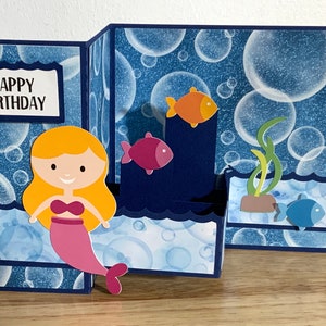 Carte de joyeux anniversaire sirène , Vierge , Bulles , Poisson , Océan , Vie , Enfants , Adultes , Rose , Bleu