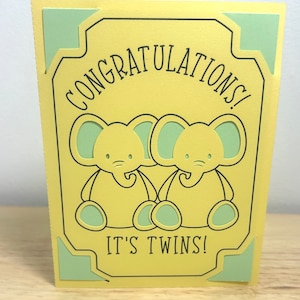 Carte de félicitations pour jumeaux , éléphants , bébé , nouveau parent , double , baby shower , femme enceinte