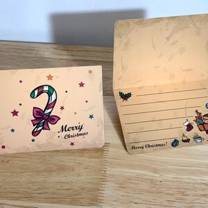 Cartes de correspondance en canne de bonbon , Imprimés , Joyeux Noël , Vacances , Étoiles , Bas , Plante , Cadeaux , Houx