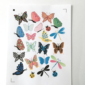 Stickers papillons magnifiques, coccinelle, libellule, nature, été, printemps, carnet de notes, travaux manuels, scrapbooking