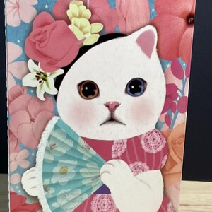 Carte chat , Fleurs , Imprimé , Blanc , Fourrure de bébé , Meow , Doux , Mignonne , Famille , Ami , Ronronnement