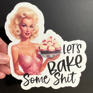 Autocollant en vinyle Bake Shit, Cupcakes, Humour pour adulte, impertinent, chic, rétro, Cerises