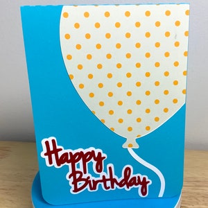 Carte de joyeux anniversaire ballon, pois, rouge, bleu, ami, famille, cadeau, amour, fête