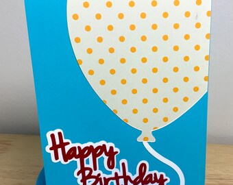 Happy Birthday Balloon Card , Polka Dots , Red , Blue , Friend , Family , Gift , Love , Party