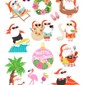 Beach Santa Sticker , Holidays , Christmas , Vacation , Flamingo , Christmas in July , Lights