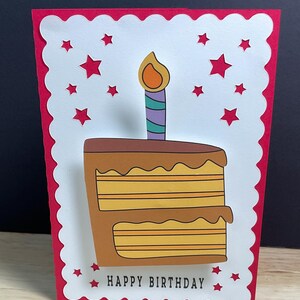 Carte de joyeux anniversaire à pompon, Bougie, Glaçage, Rouge, Étoiles, Fête, Confiseries, Nourriture, Chocolat