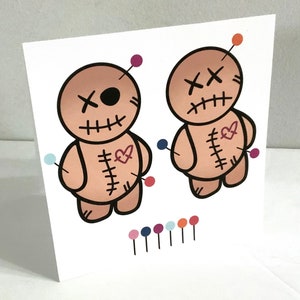 Voodoo Doll Card , Blank inside , Imprimé , Meilleurs amis , Ennemis , Carte blague , Épingles , Aiguilles , Point , Coeur