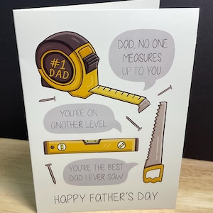 Carte Joyeuse fête des pères, bricoleur, scie, ruban à mesurer, niveau, ongles, papa, papa, amour
