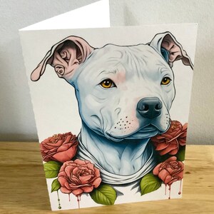 Carte de chien Staffordshire Bull Terrier, imprimé, carte vierge, Rose, feuilles, bisous, écorce, meilleur ami, animal de compagnie, Animal