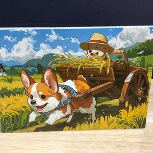 Carte Chien de travail , Vie à la ferme , Amusement , Récolte , Chariot , Blé , Automne , Mignonne , Juste parce que