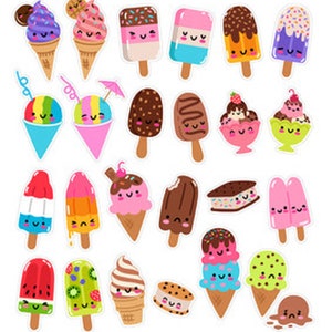 Stickers Kawaii Cold Treats , Enfants , Rappels , Nourriture , Glaces , Carnets de notes , Scrapbooking , Popsicle , Loisirs créatifs