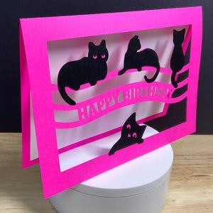 Carte de joyeux anniversaire chat, chat noir, minou, rose, mignon, félin, ami, meilleure amie, cadeau