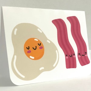 Kawaii Egg and Bacon Card , Vierge à l’intérieur , Petit déjeuner , Nourriture , Croustillant , Jaune , Cadeau