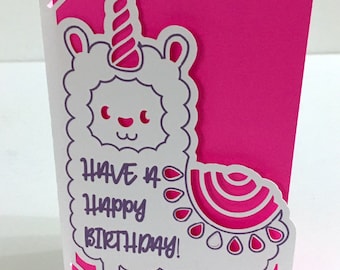 Birthday Llama Card , Blank inside , Printed , Papercut , Happy , Party , Kids , Adults , Girlfriend , Best Friend , Family