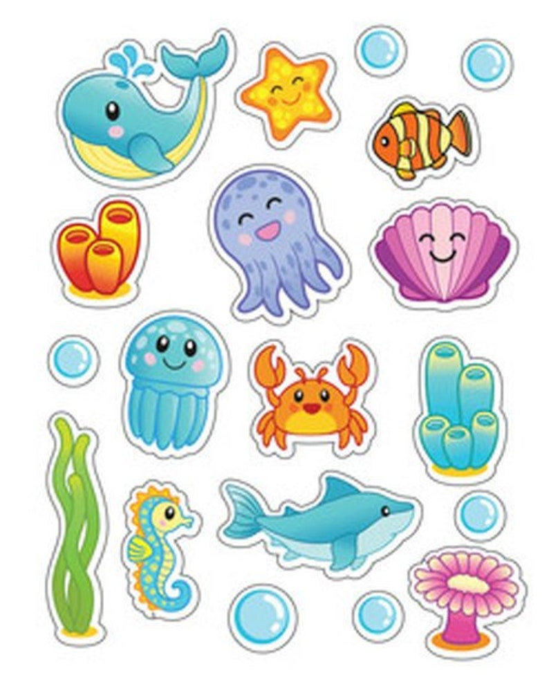 sea creature stickers kids fish ocean water bubbles etsy