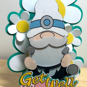 Carte Doctor Gnome , médical , fleurs , merci , stéthoscope , rétablissement