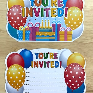 Carte Vous êtes invité , Fête , Ballons , Enfants , Adultes , Surprise , Cadeaux , Banderoles