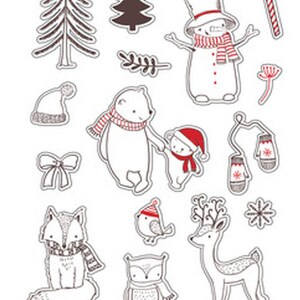 Stickers hiver ours , Renard , Bonhomme de neige , Neige , Froid , Festif , Animaux , Cerf , Arbre , Oiseau , Loisirs créatifs