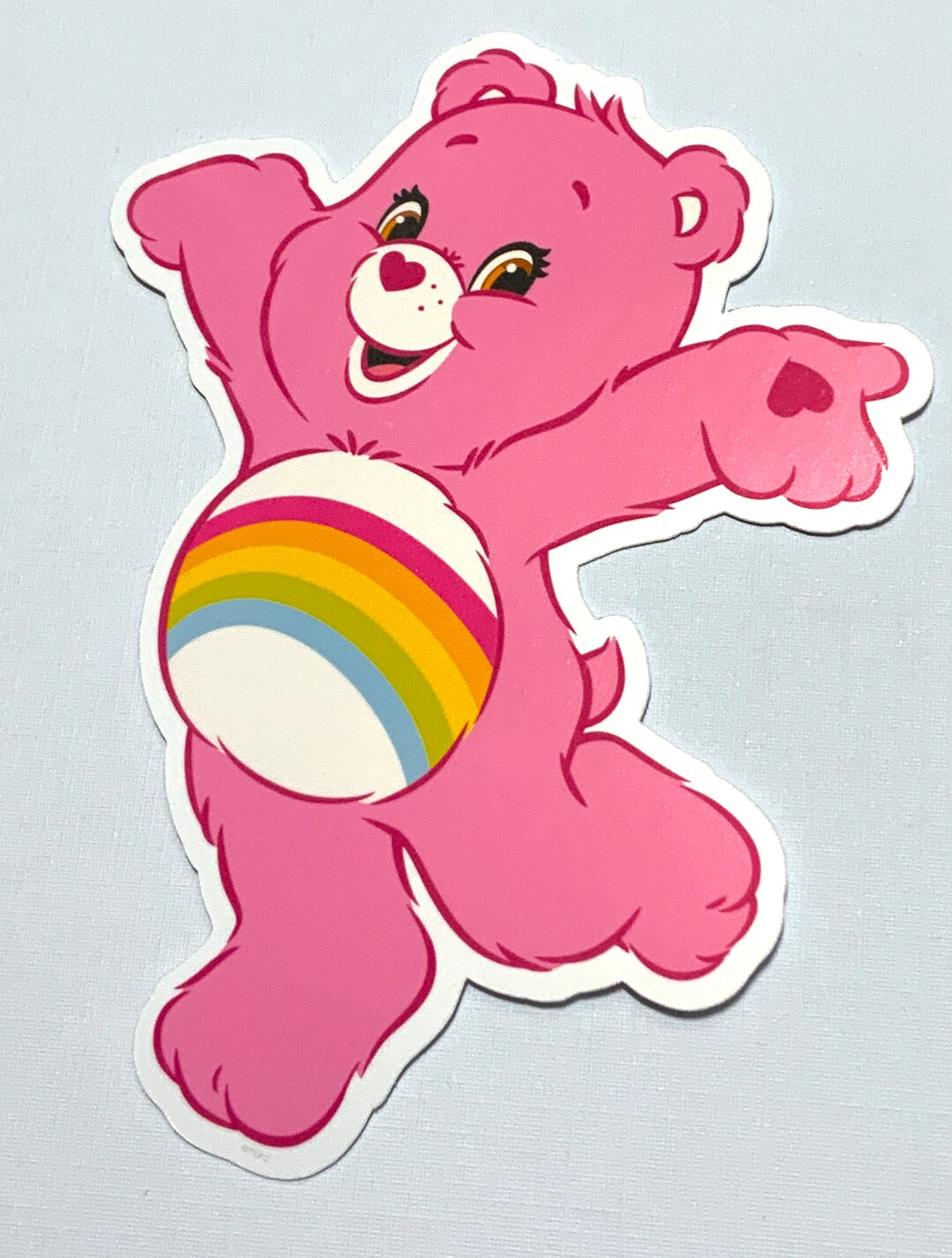Large Care Bear Sticker Vinyl Cheer Bear Hearts Cloud Pink 
