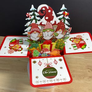 Carte pop-up de Noël Gnome Christmas Party , Champignon , Hiver , Vacances , Neige
