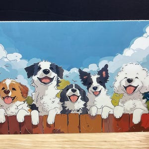 Carte chien. Salutation , Faites la queue , Clôture , Dehors , Content , Mignonne , Duveteux , Duveteux , Animal de compagnie , Meilleur ami