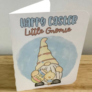 Joyeuses Pâques Little Gnomie Card , Blank inside , Imprimé , Gnome , Poussin , Enfants , Bébé, Oeufs , Vacances