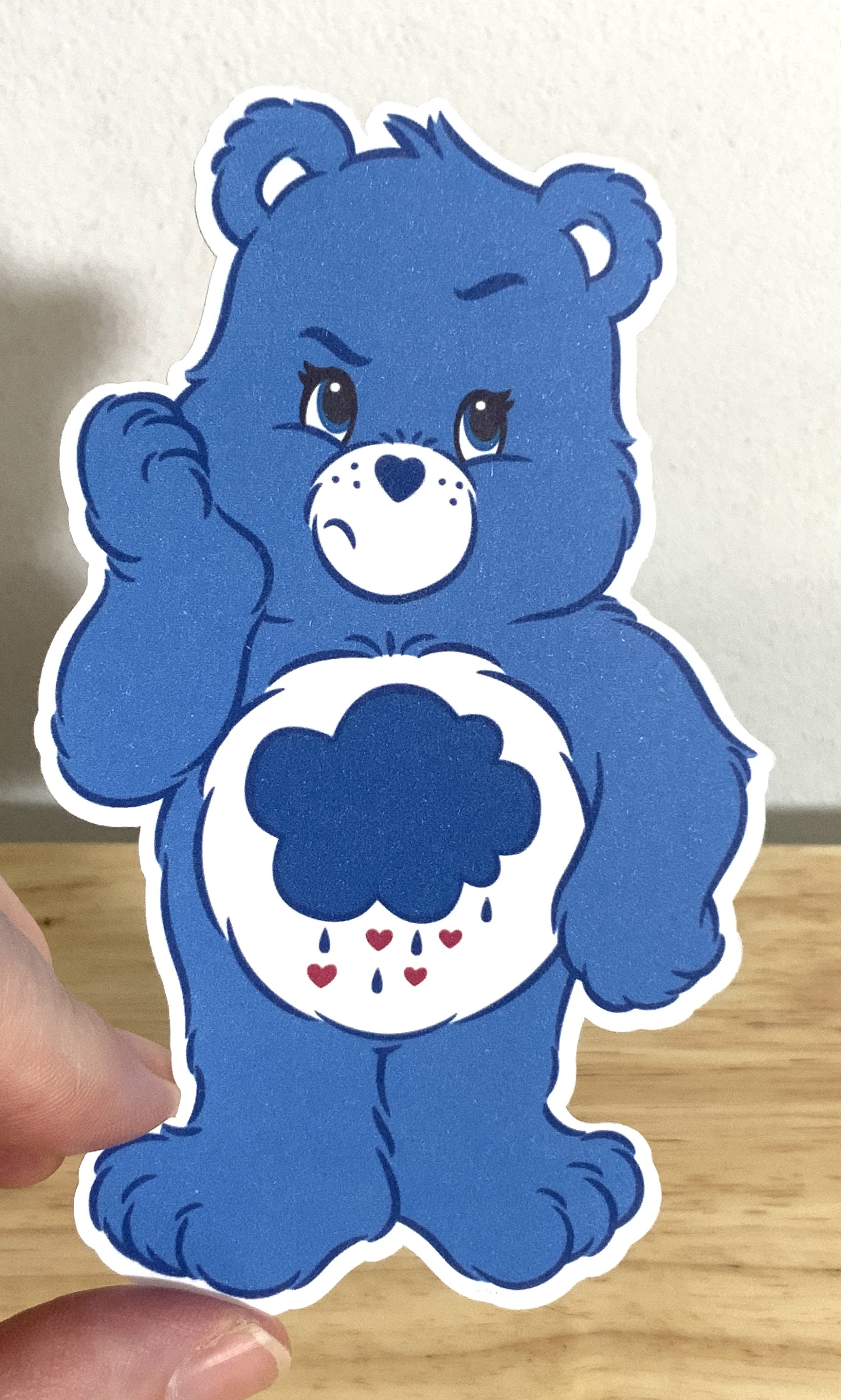 Large Grumpy Vinyl Sticker , Hearts , Rain , Blue , Furry , Cute ...