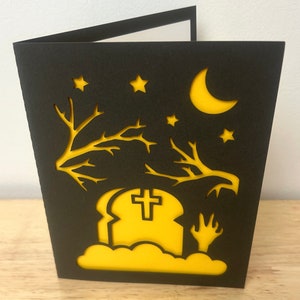 Carte du cimetière, Halloween, Zombie, Lune, Étoiles, Effrayant, Horreur, Arbres, Croix