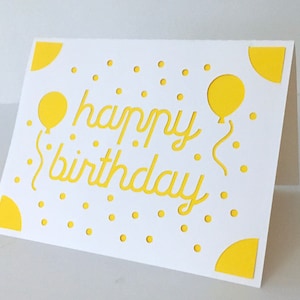 Carte de joyeux anniversaire , Intérieur vierge , Confettis , Fête , Ballons , Écriture , Famille , Ami , Voisin , Collègue