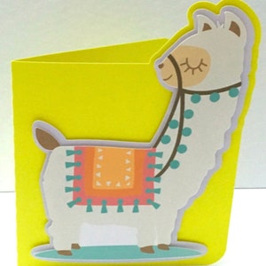 Carte de lama , Intérieur vierge , Papier découpé , Jaune , Animal , Famille , Amis , Adolescents , Heureux , BFF