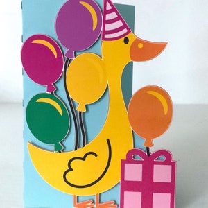 Carte d'anniversaire canard , Vierge à l'intérieur , Fête , Ballons , Cadeau , Charlatan , Enfants , Adultes , Souvenirs