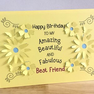 Joyeux anniversaire meilleur ami carte, vierge à l’intérieur, fleurs, papillon, incroyable, beau, fabuleux