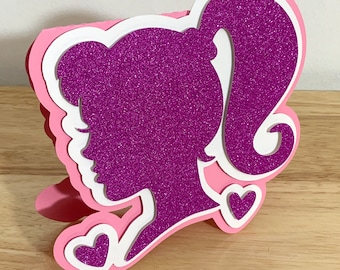 Girl Silhouette Card , Doll , Pink , Glitter , Hearts , Girls , Kids , Bubbly , Cheerful , Happy , Birthday