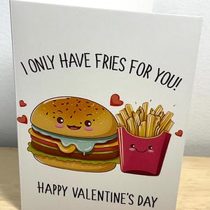 Carte de Saint-Valentin Hamburger et frites , Nourriture , Kawaii , Couples Célèbres , Amour , Cœur