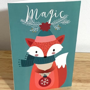 Magic Christmas Fox Card , Vierge à l’intérieur , Imprimé , Houx , Joie , Hiver , Animal , Sauvage , Décorations , Famille