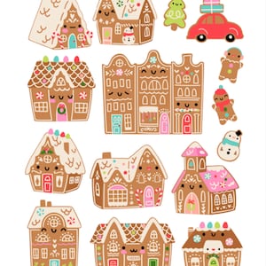 Gingerbread Cookies Stickers , House , Home , Candy , Holidays , Frosting , Kids , Adults , Car , Snowman