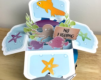 No Fishing Pop Up Box Card , Fish , Shark , Starfish , Plants , Goldfish , Octopus , Kids , Water , Gift