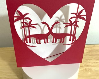 Diplodocus Dinosaur Heart Card , Blank inside , Kids , Heart , Love , Wild , Trees , Couple , Valentines Day