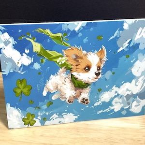 Carte de Saint Patrick pour chien, porte-bonheur, ciel, trèfle, vert, irlandais, joyeux, merveilleux