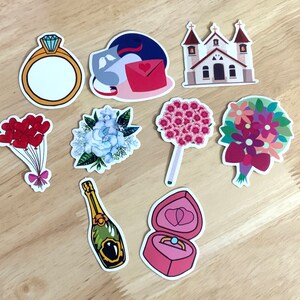 Stickers mariage vinyle , bague , mariée , fête , marié , fleurs , robe , église